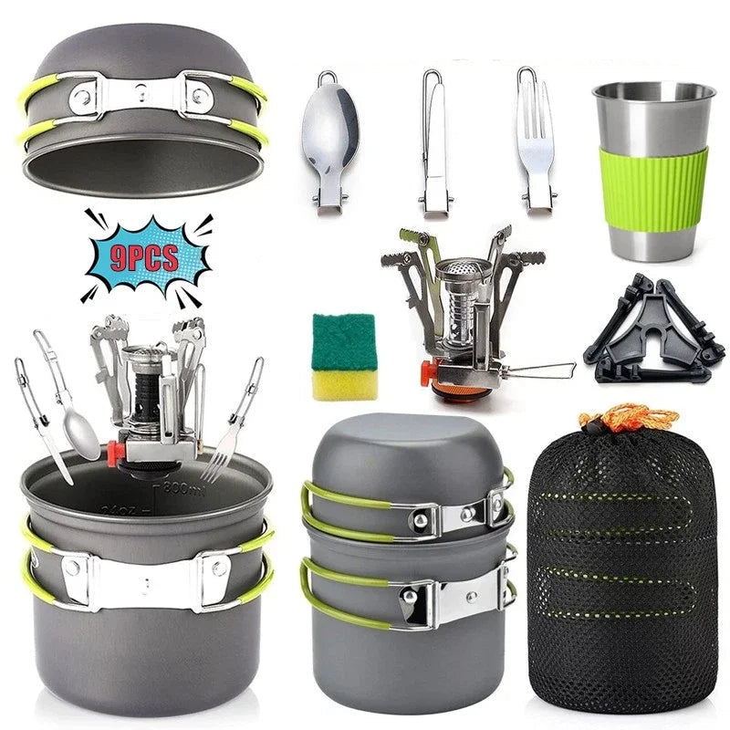 9 Pieces Camping Cookware Set